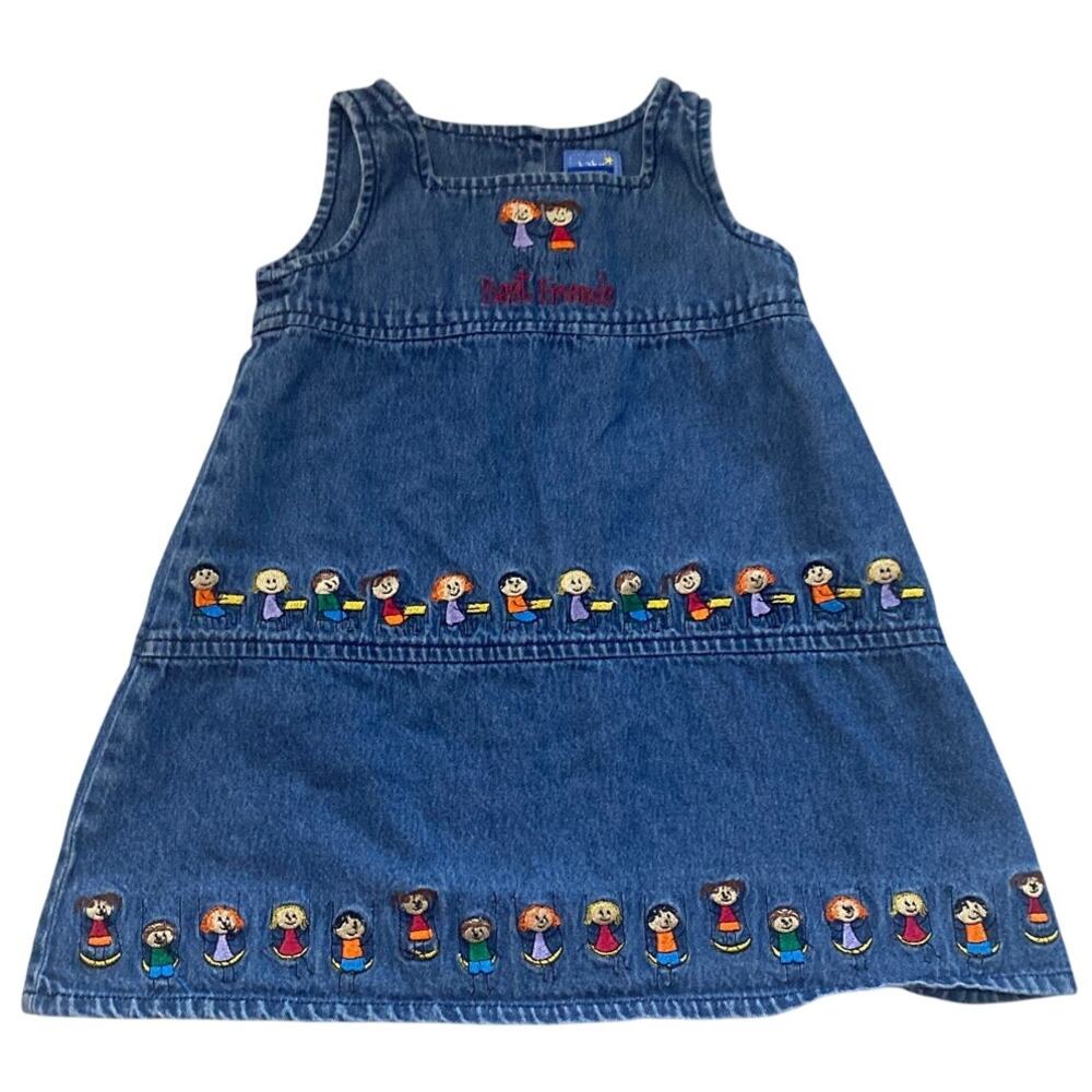 Vintage Baby Crew Denim Dress Embroidered Best Friends School Kids Jumper 24M